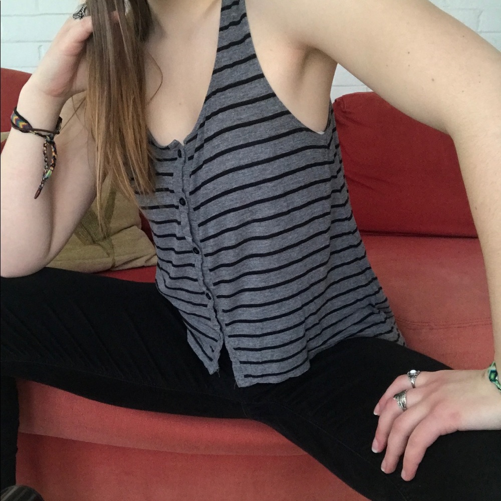 Gray and black striped tank top